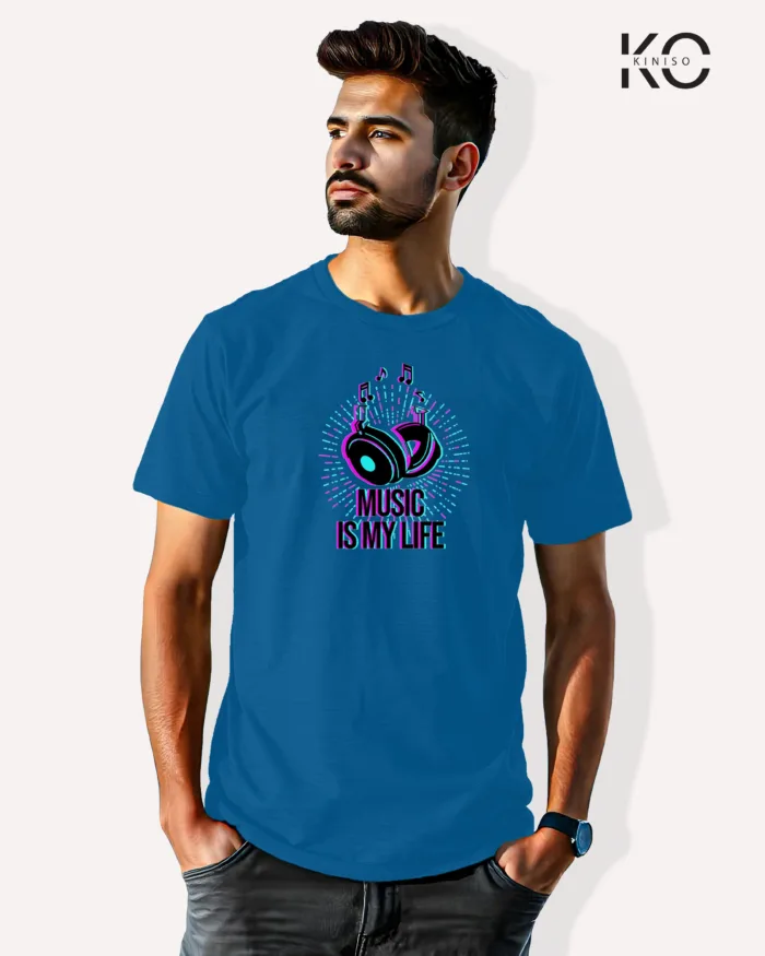 Image of Music inspired design Half Sleeve t-shirt | Music is my Life Blue