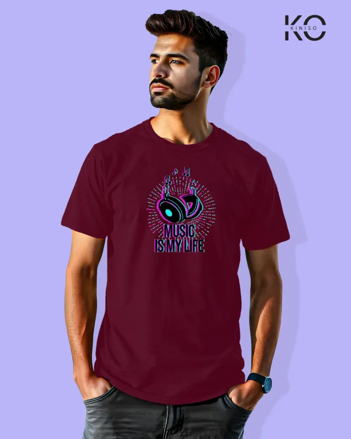 Image of Music inspired design Half Sleeve t-shirt | Music is my Life Maroon