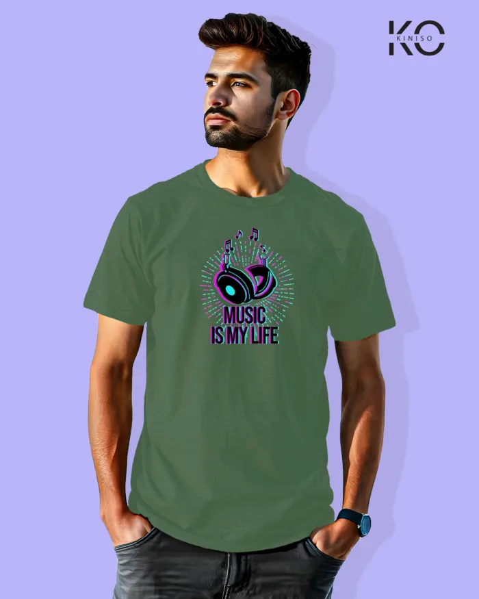 Image of Music inspired design Half Sleeve t-shirt | Music is my Life Pastel Green