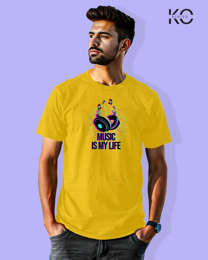 Image of Music inspired design Half Sleeve t-shirt | Music is my Life Yellow