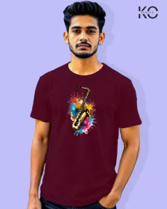 Image of Music inspired design Half Sleeve t-shirt | Musical Inst Maroon