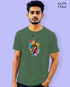 Image of Music inspired design Half Sleeve t-shirt | Musical Inst Pastel Green