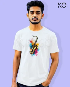 Image of Music inspired design Half Sleeve t-shirt | Musical Inst White