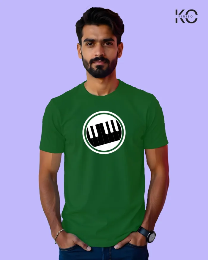 Image of Music inspired design Half Sleeve t-shirt | Musical keyboard Bottle Green