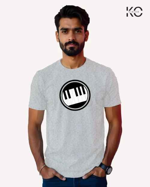 Image of Music inspired design Half Sleeve t-shirt | Musical keyboard Grey