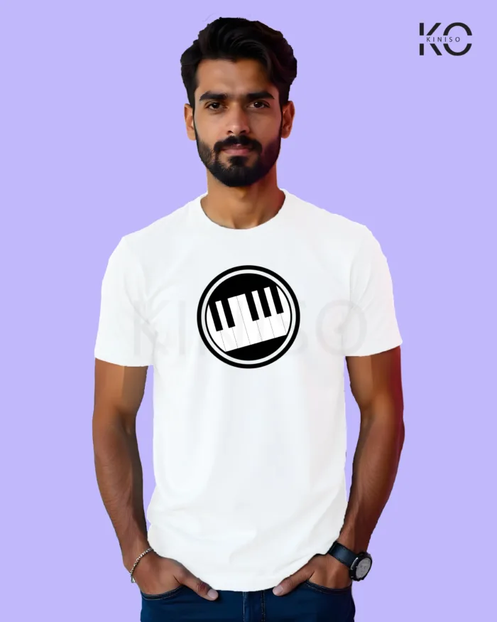 Image of Music inspired design Half Sleeve t-shirt | Musical keyboard White