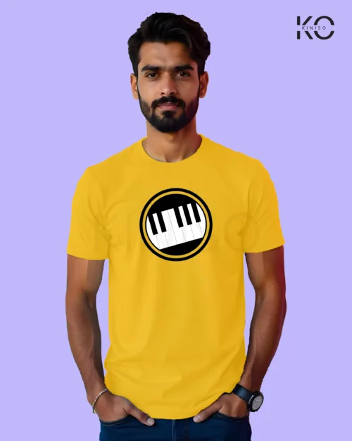 Image of Music inspired design Half Sleeve t-shirt | Musical keyboard Yellow