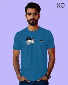 Image of Music inspired design Half Sleeve t-shirt | Nature Guiter Blue