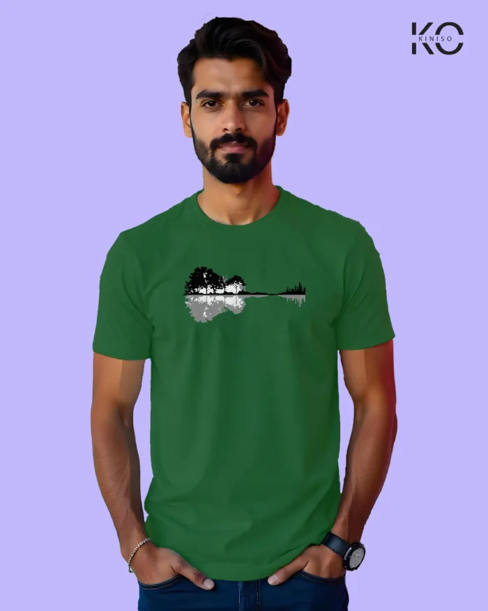 Image of Music inspired design Half Sleeve t-shirt | Nature Guitar Bottle Green