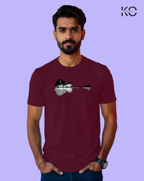 Image of Music inspired design Half Sleeve t-shirt | Nature Guitar Maroon