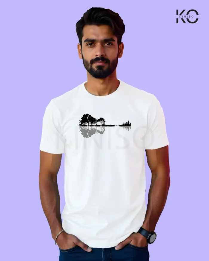 Image of Music inspired design Half Sleeve t-shirt | Nature Guitar White