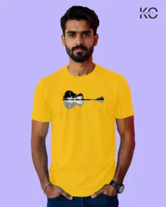 Image of Music inspired design Half Sleeve t-shirt | Nature Guitar Yellow