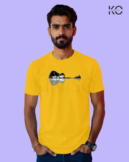 Image of Music inspired design Half Sleeve t-shirt | Nature Guitar Yellow