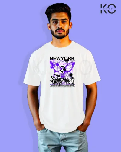 Image of Graffiti inspired design black color Drop Shoulder t-shirt with New York print for hip hop lovers