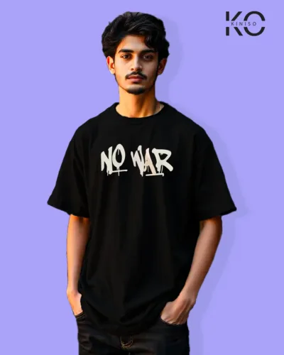 Image of Graffiti inspired design black color Drop Shoulder t-shirt with No War Backside that print for hip hop lovers