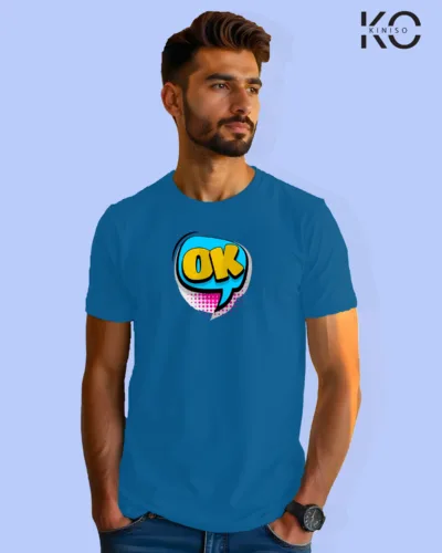 Image of Comic inspired design half sleeve t-shirt | OK Bottle Blue