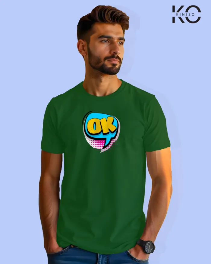 Image of Comic inspired design half sleeve t-shirt | OK Bottle Green