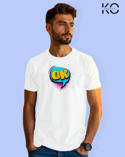 Image of Comic inspired design half sleeve t-shirt | OK Bottle White