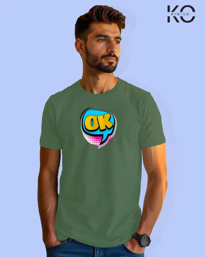 Image of Comic inspired design half sleeve t-shirt | OK Pastel Green