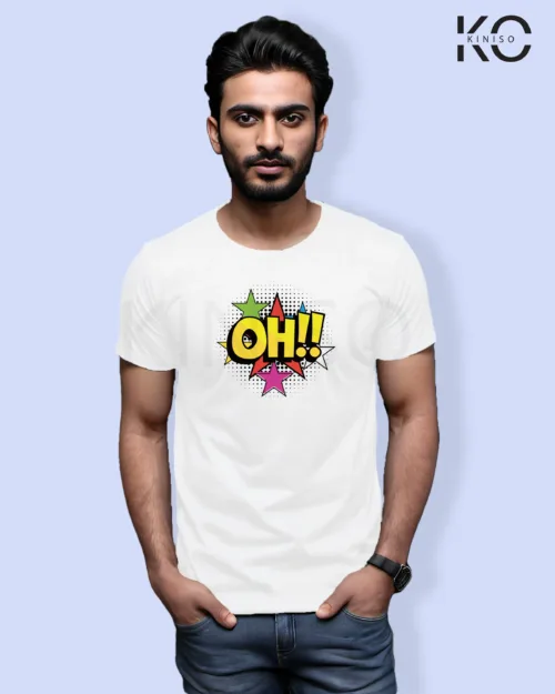 Image of Comic inspired design half sleeve t-shirt | Oh!!! White