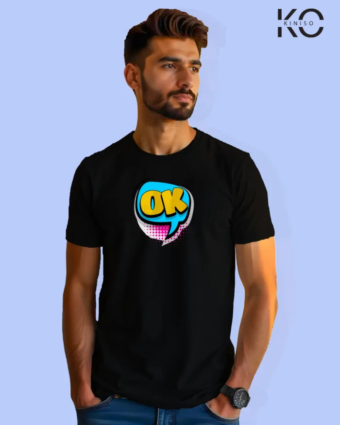 Image of Comic inspired design half sleeve t-shirt | Ok Black