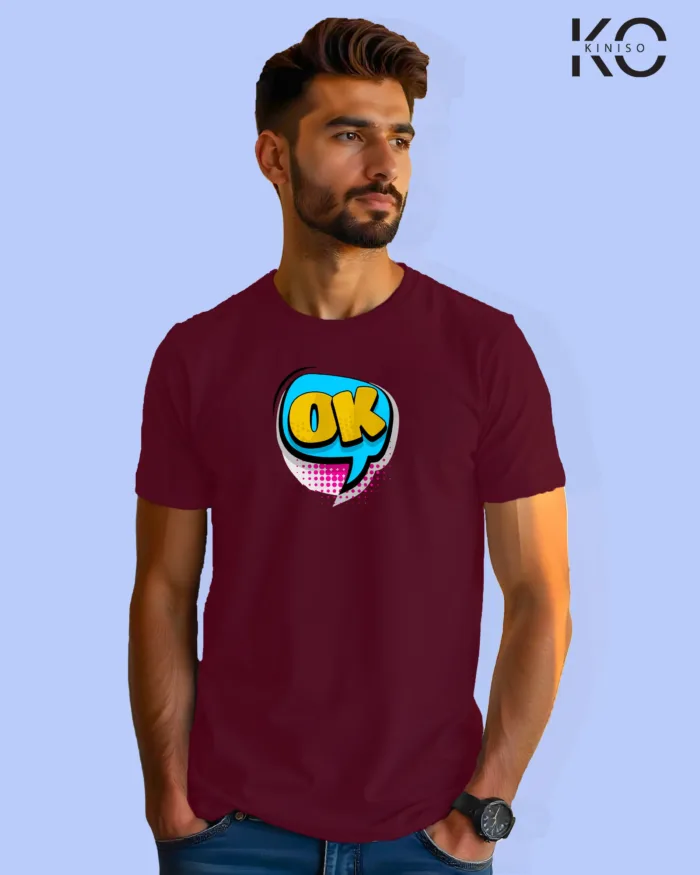 Image of Comic inspired design half sleeve t-shirt | Ok Maroon