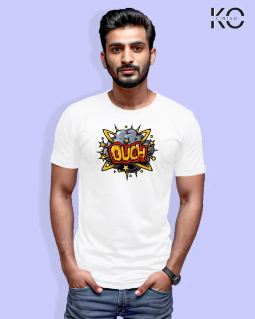 Image of Comic inspired design half sleeve t-shirt | Ouch White