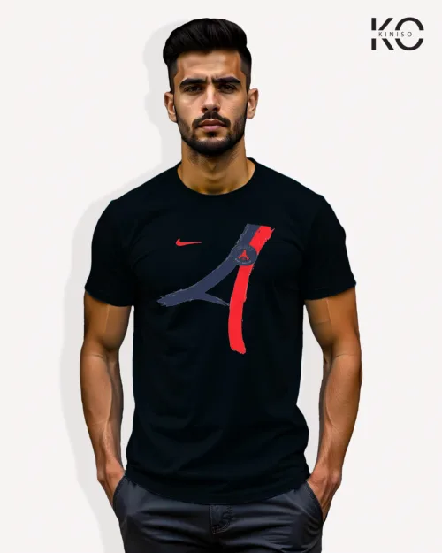 Image of Football inspired design half sleeve t-shirt | PSG Sign Black