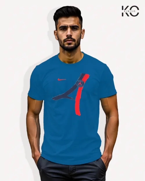 Image of Football inspired design half sleeve t-shirt | PSG Sign Blue