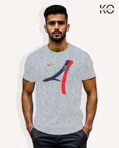 Image of Football inspired design half sleeve t-shirt | PSG Sign Grey