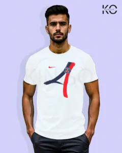 Image of Football inspired design half sleeve t-shirt | PSG Sign White