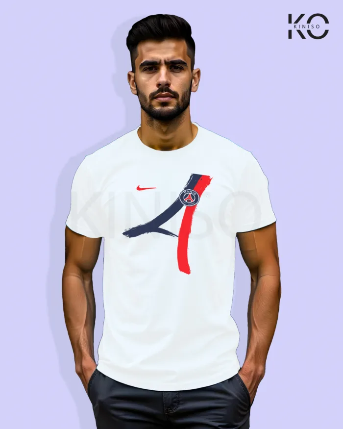 Image of Football inspired design half sleeve t-shirt | PSG Sign White