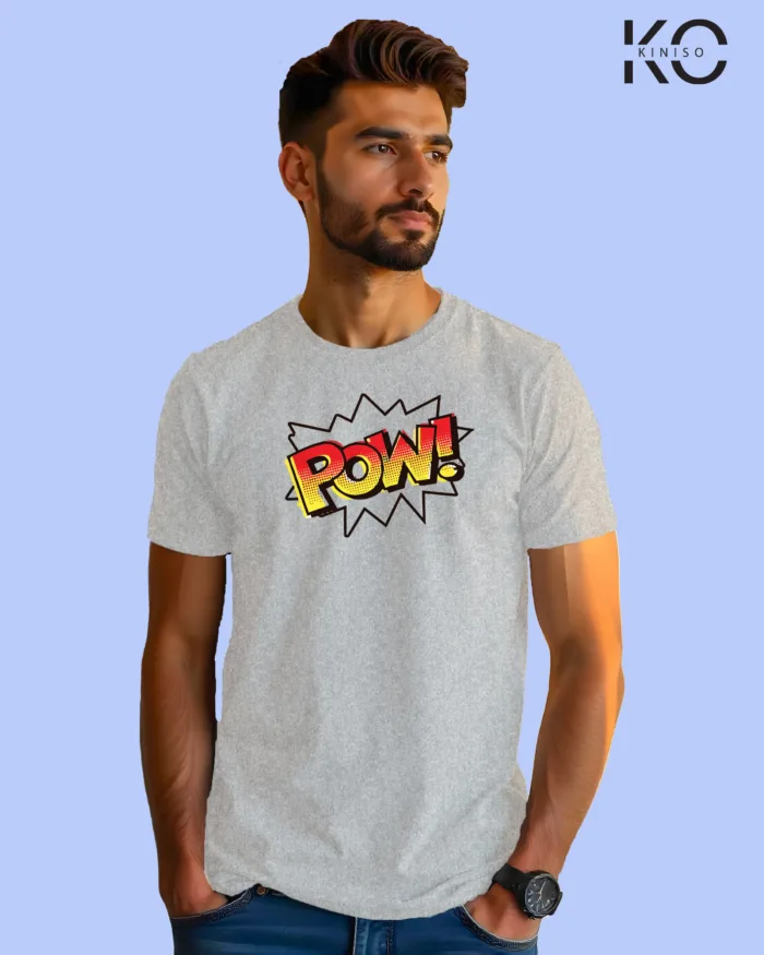 Image of Comic inspired design half sleeve t-shirt | Power Grey