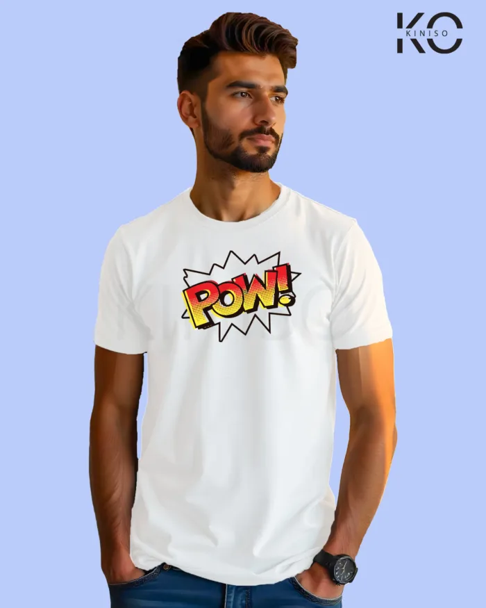 Image of Comic inspired design half sleeve t-shirt | Power White