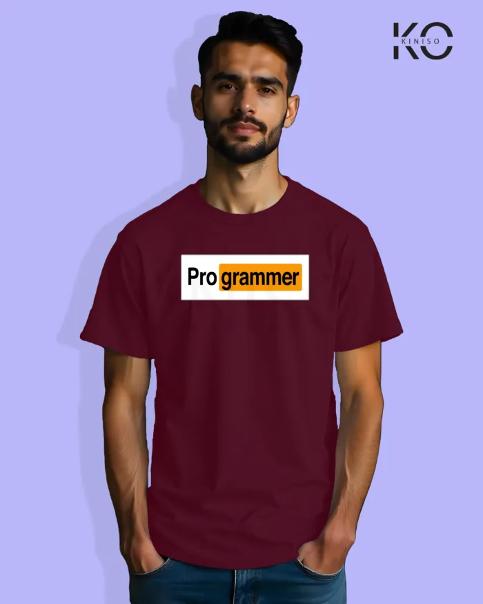 Image of Engineer and tech inspired design half sleeve t-shirt | Pro grammer Maroon