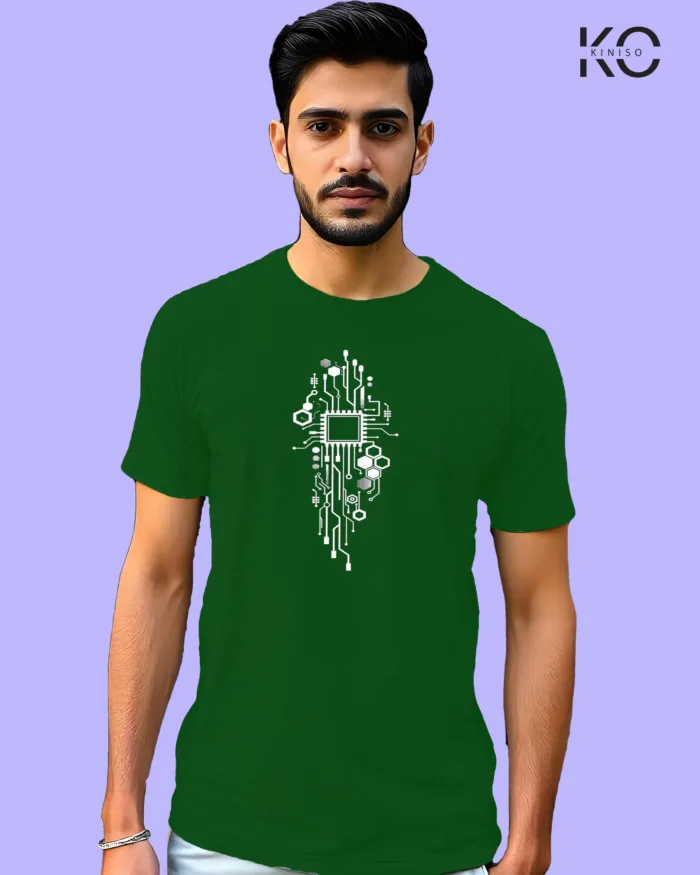 Image of Engineer and tech inspired design half sleeve t-shirt | Processor Bottle Green