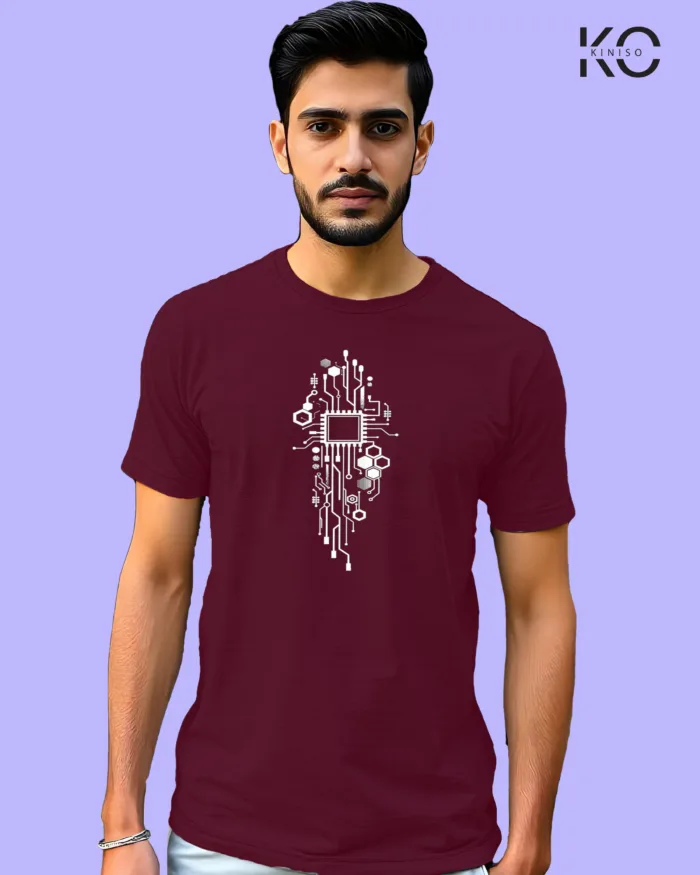 Image of Engineer and tech inspired design half sleeve t-shirt | Processor Maroon