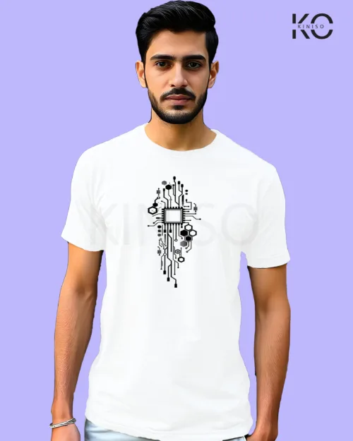 Image of Engineer and tech inspired design half sleeve t-shirt | Processor White