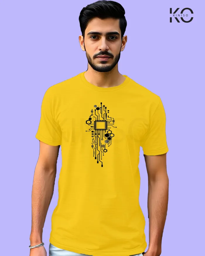 Image of Engineer and tech inspired design half sleeve t-shirt | Processor Yellow