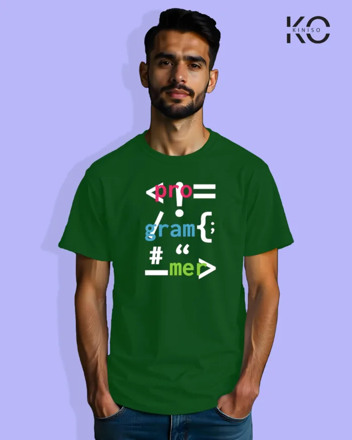 Image of Engineer and tech inspired design half sleeve t-shirt | Programmer {} Bottle Green