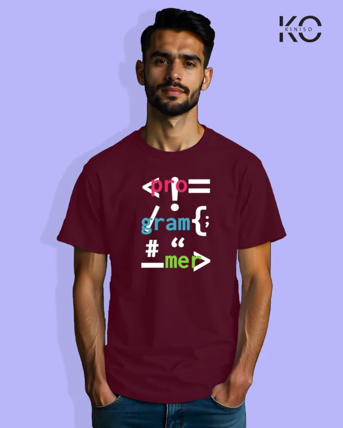 Image of Engineer and tech inspired design half sleeve t-shirt | Programmer {} Maroon