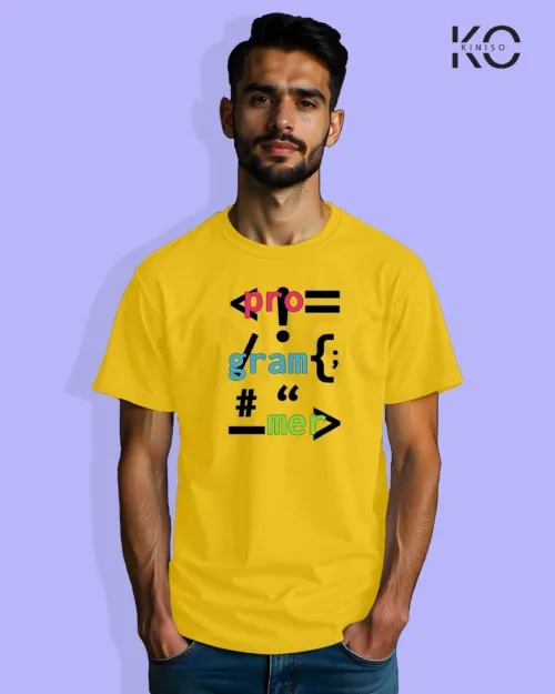 Image of Engineer and tech inspired design half sleeve t-shirt | Programmer {} Yellow