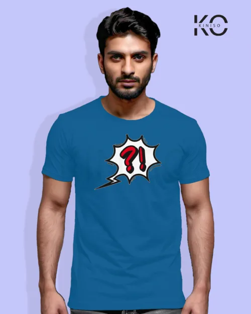 Image of Comic inspired design half sleeve t-shirt | Question Mark! Blue