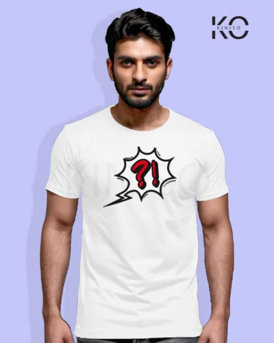 Image of Comic inspired design half sleeve t-shirt | Question Mark! White