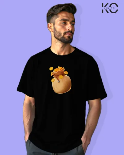 image of Gaming inspired black color Drop Shoulder t-shirt with Reward design for gamer in Bangladesh