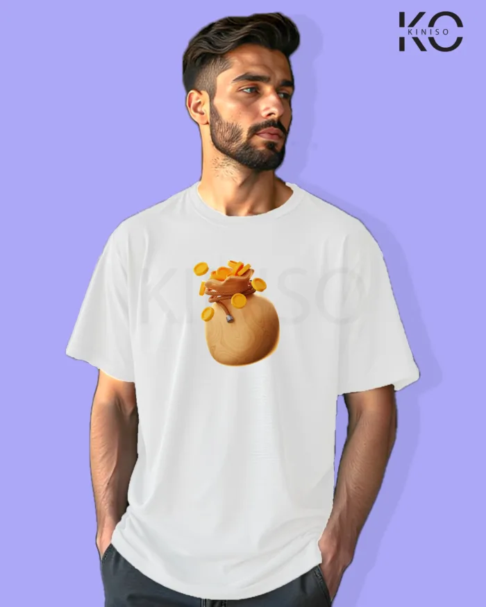 image of Gaming inspired white color Drop Shoulder t-shirt with Reward design for gamer in Bangladesh