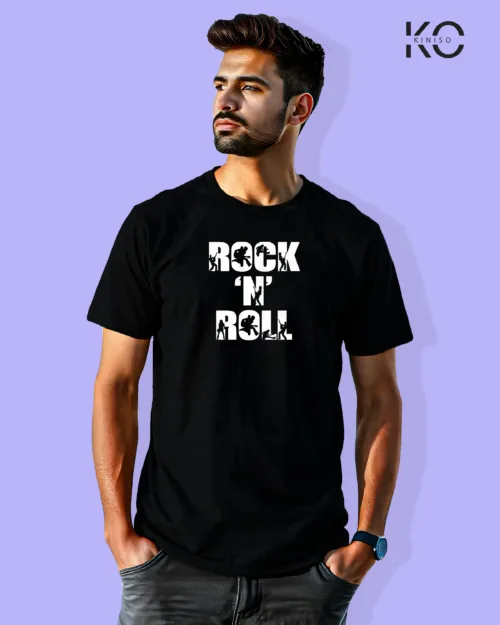 Image of Music inspired design Half Sleeve t-shirt | Rock N Roll Black