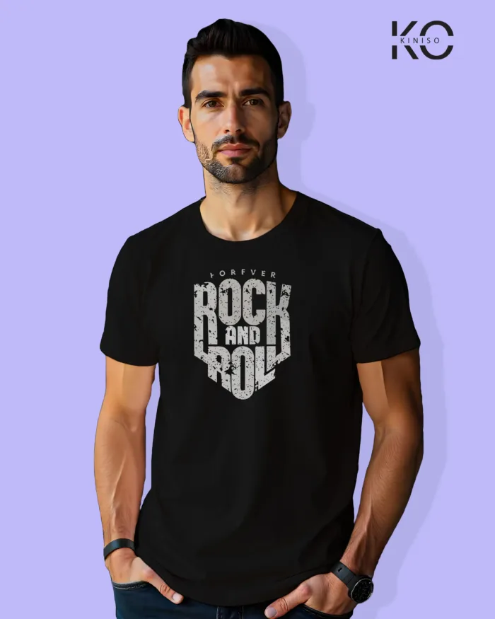 Image of Music inspired design Half Sleeve t-shirt | Rock N Roll Text Black