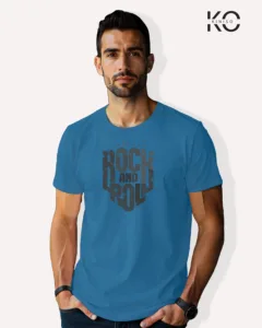 Image of Music inspired design Half Sleeve t-shirt | Rock N Roll Text Blue