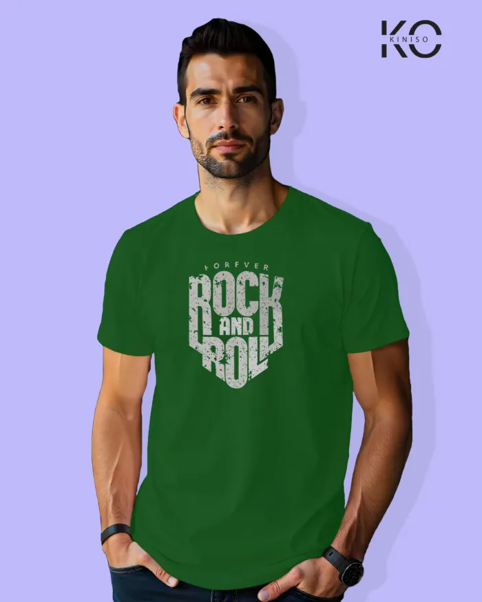 Image of Music inspired design Half Sleeve t-shirt | Rock N Roll Text Bottle Green